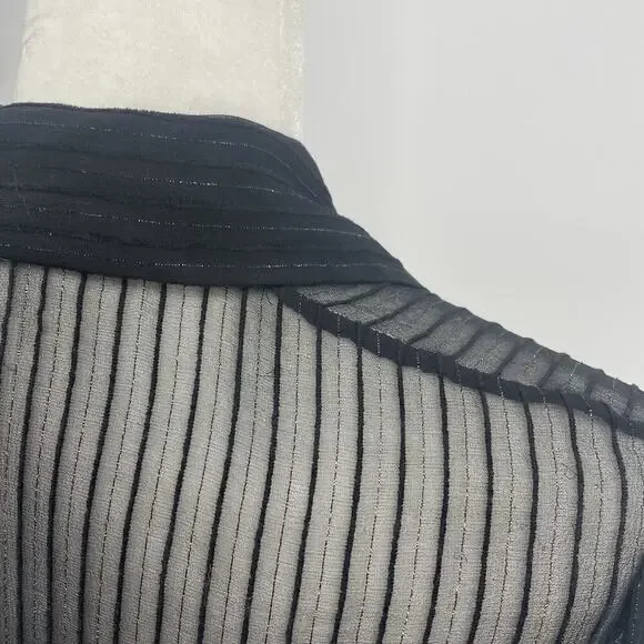 Ralph Lauren Collection Silk Sheer Ruffle Long Sleeve Blouse Collared Black Top - Picture 5 of 12